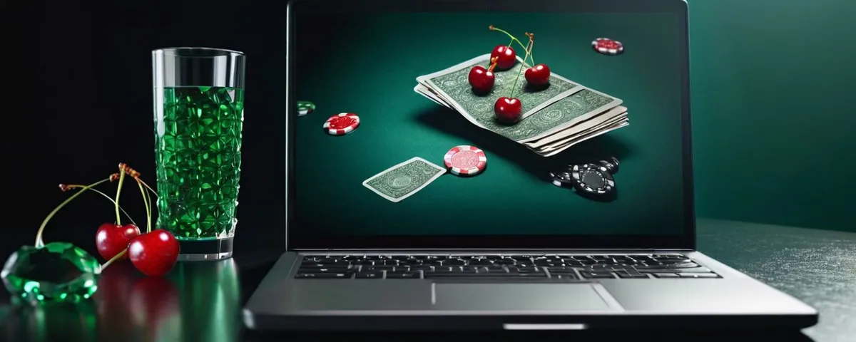 Smartphone auf grünem Spieltisch-Filz mit kupferfarbenen Casino-Chips